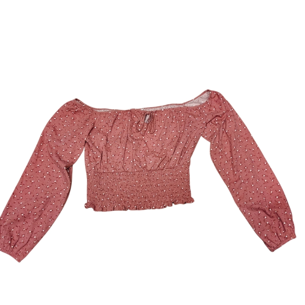 Boho Smocked Stretchy Bodice Balloon Sleeve Blouse L Off Shoulder Top NWOT